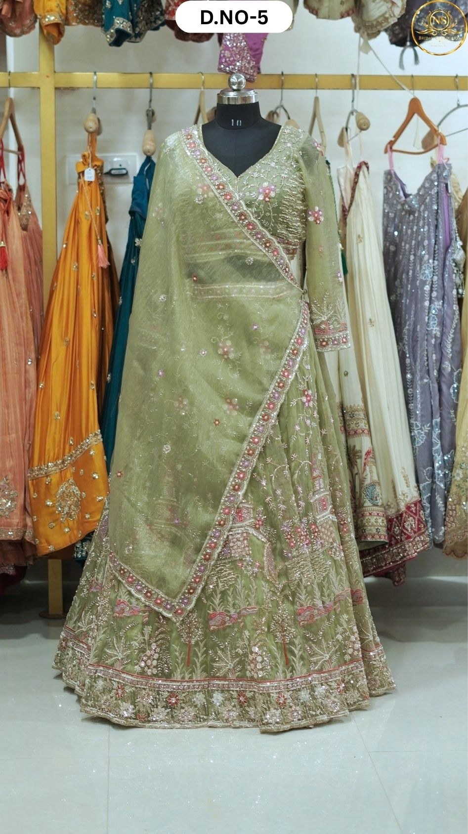 Mint Shade Full Heavy Slives Flowers Bridal Croptop – D.NO. 05 – NS Bridal & Groom Collection