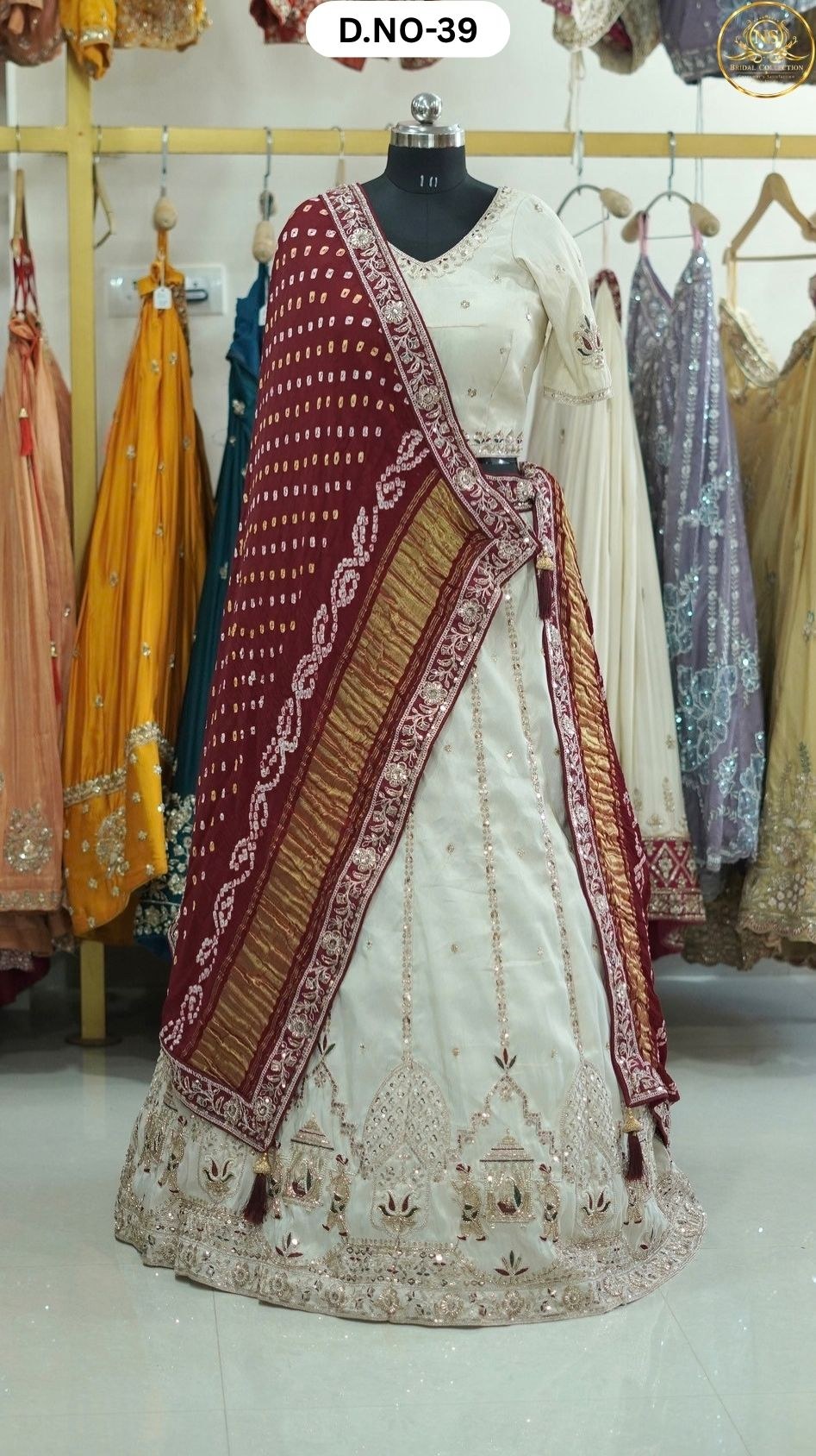 White Chundri Dupatta Sider Lehenga – D.NO. 39 – NS Bridal & Groom Collection