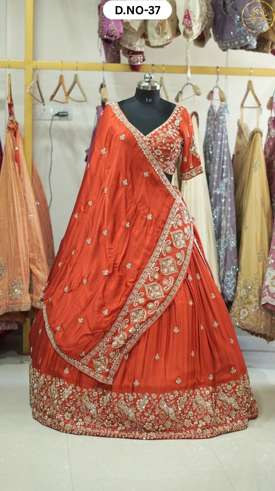 Rust Orange Handwork Sider Lehenga – D.NO. 37 – NS Bridal & Groom Collection