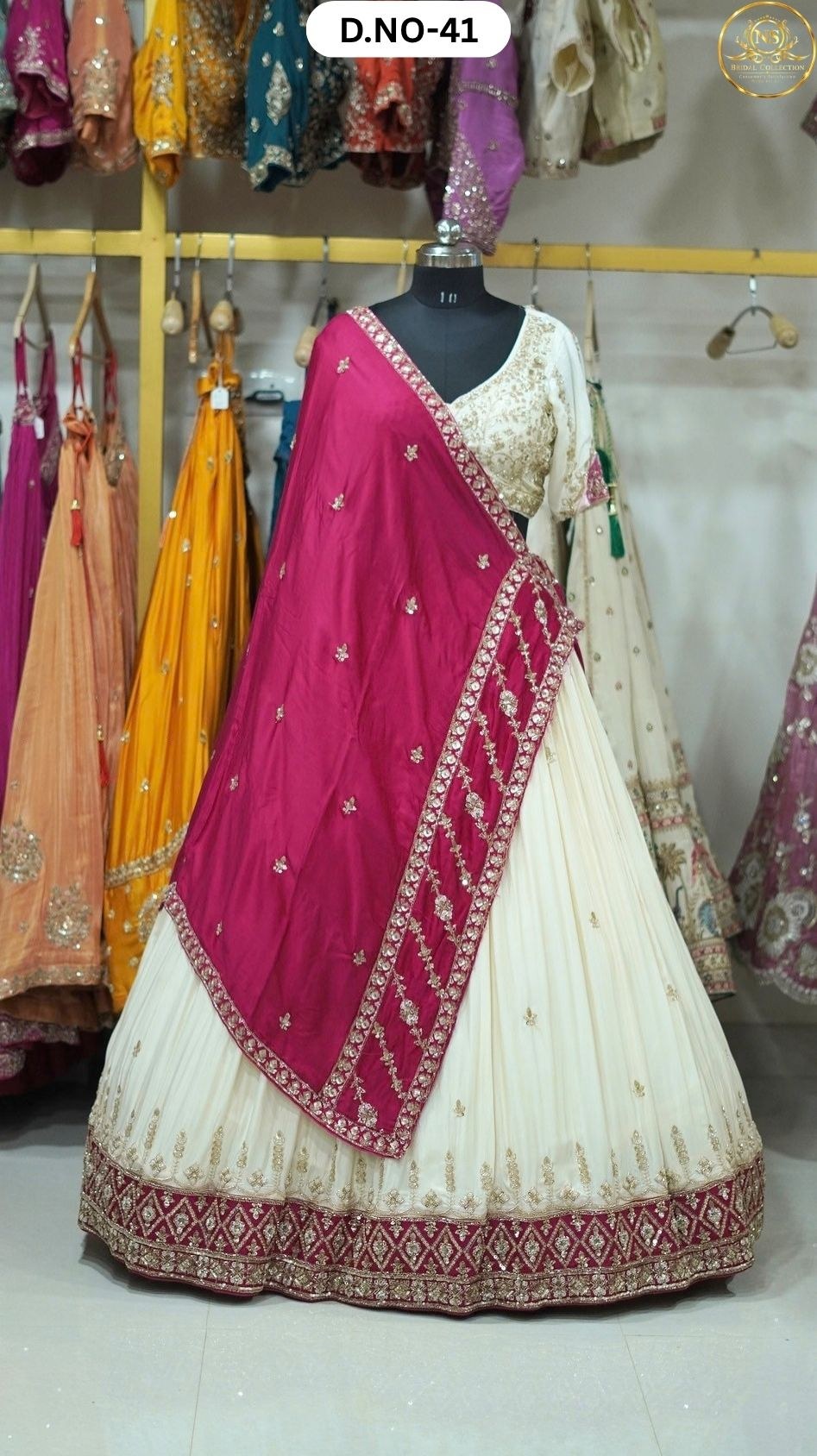 White And Rani Pure Handwork Sider Lehenga – D.NO. 41 – NS Bridal & Groom Collection