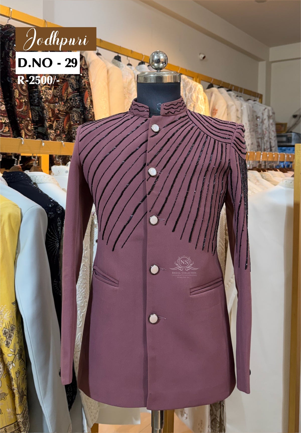 Dark Onion Pink Armani Jodhpuri Suit with Handwork - NS Bridal & Groom Collection