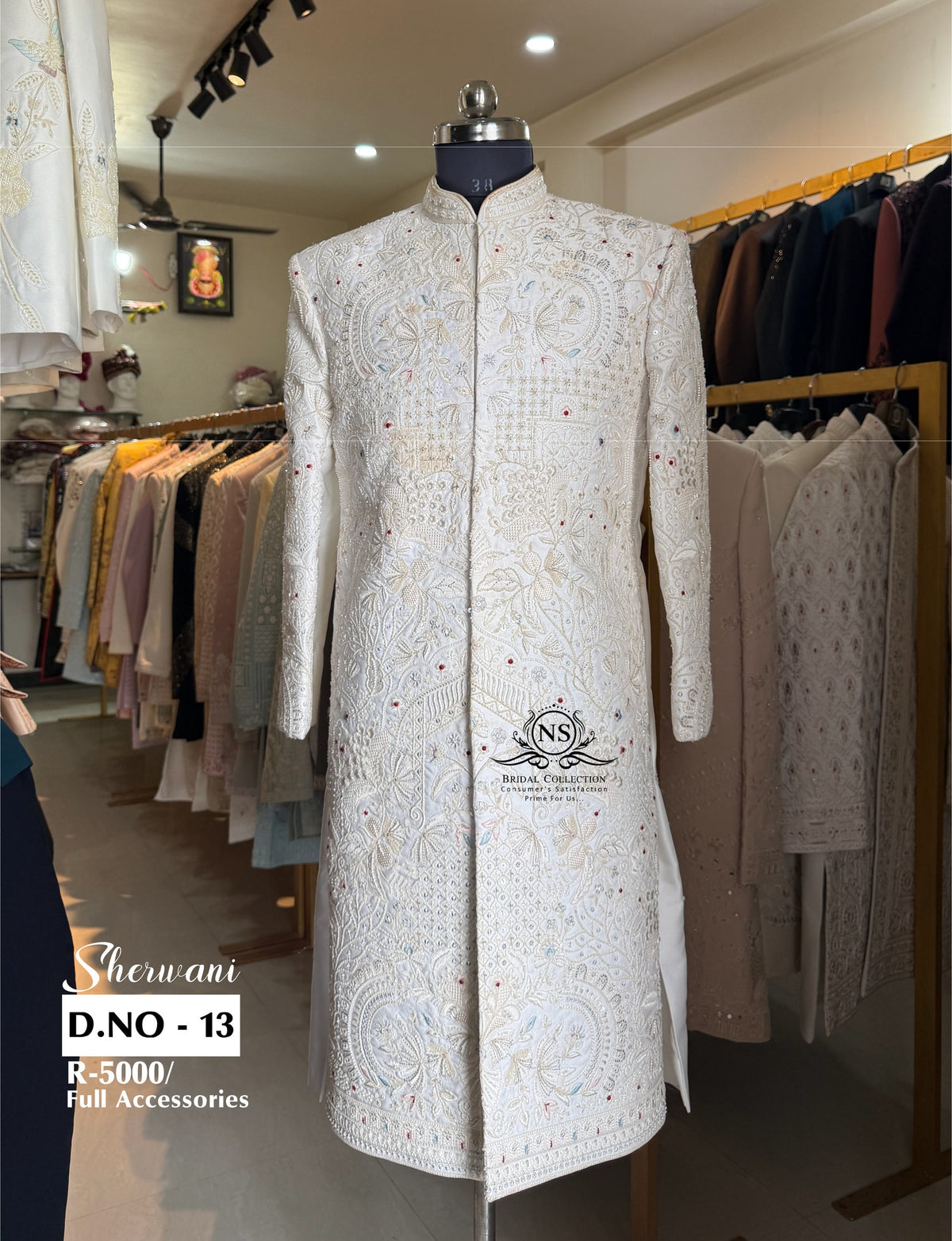 White Bead Work Sherwani with Blue Touch - D.NO. 13 for groom – NS Bridal & Groom Collection