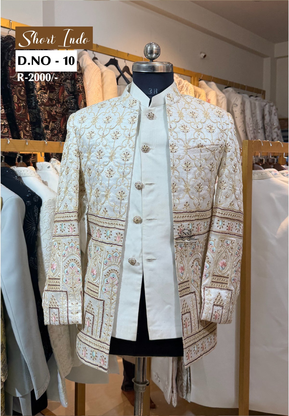 Ivory Trellis Floral and Jharokha Embroidered Indo Western Jacket Set - NS Bridal & Groom Collection