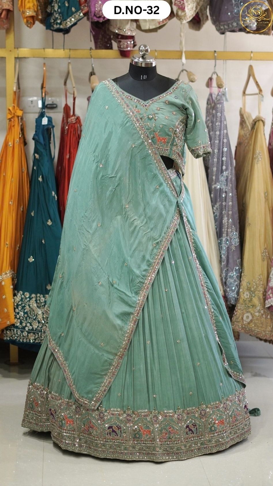 Pista Green Sider Lehenga – D.NO. 32 – NS Bridal & Groom Collection