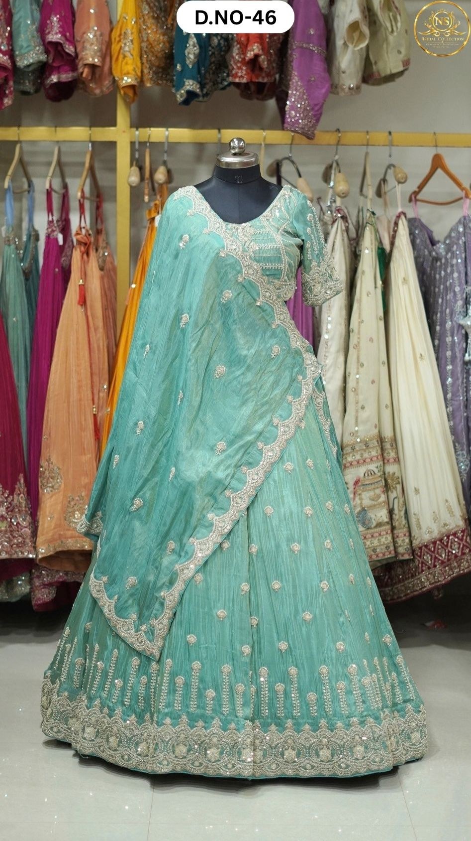 Sea Green Heavy Handwork Sider Lehenga – D.NO. 46 – NS Bridal & Groom Collection