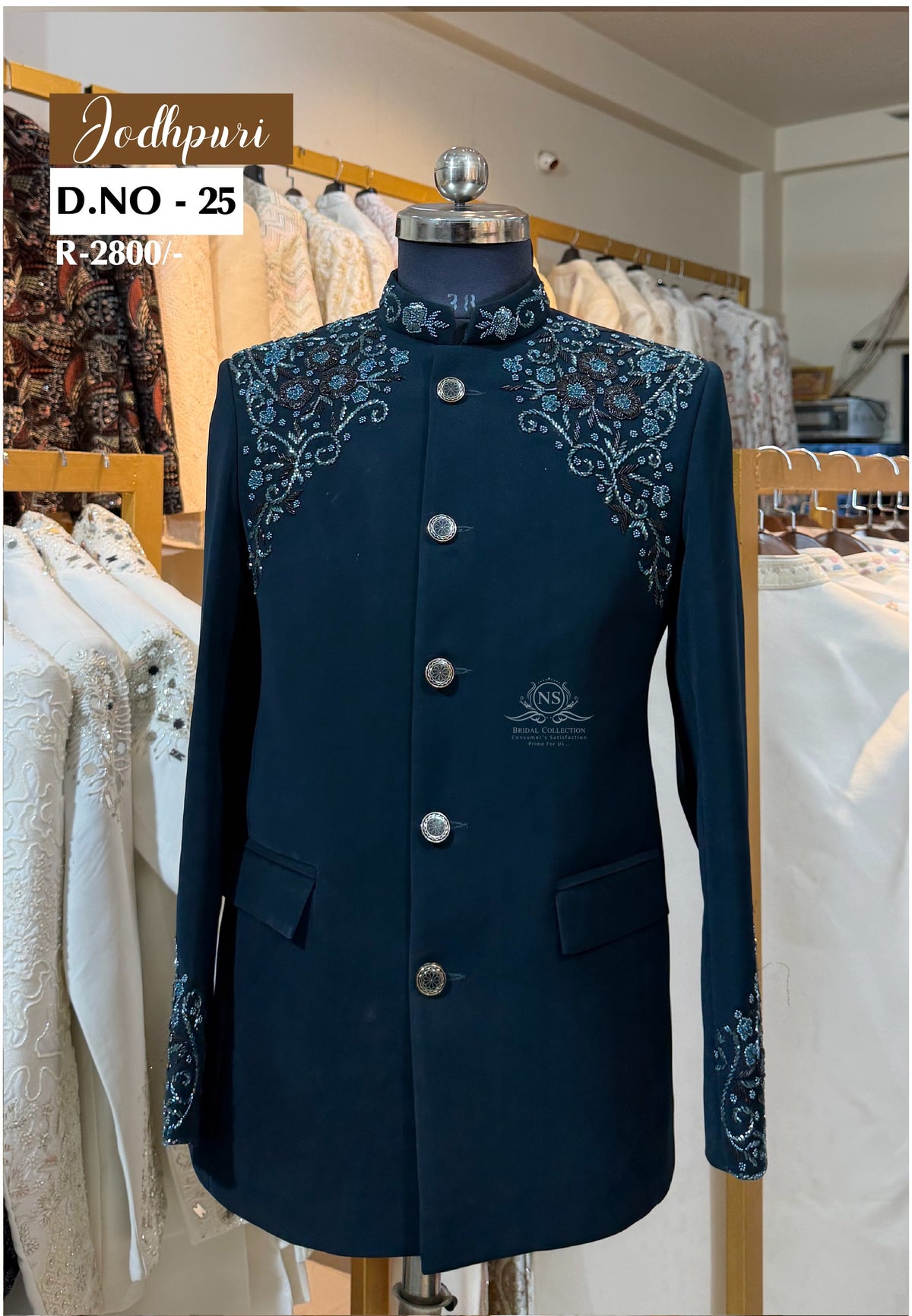 Peacock Green Armani Fabric Jodhpuri Suit with Handwork - NS Bridal & Groom Collection