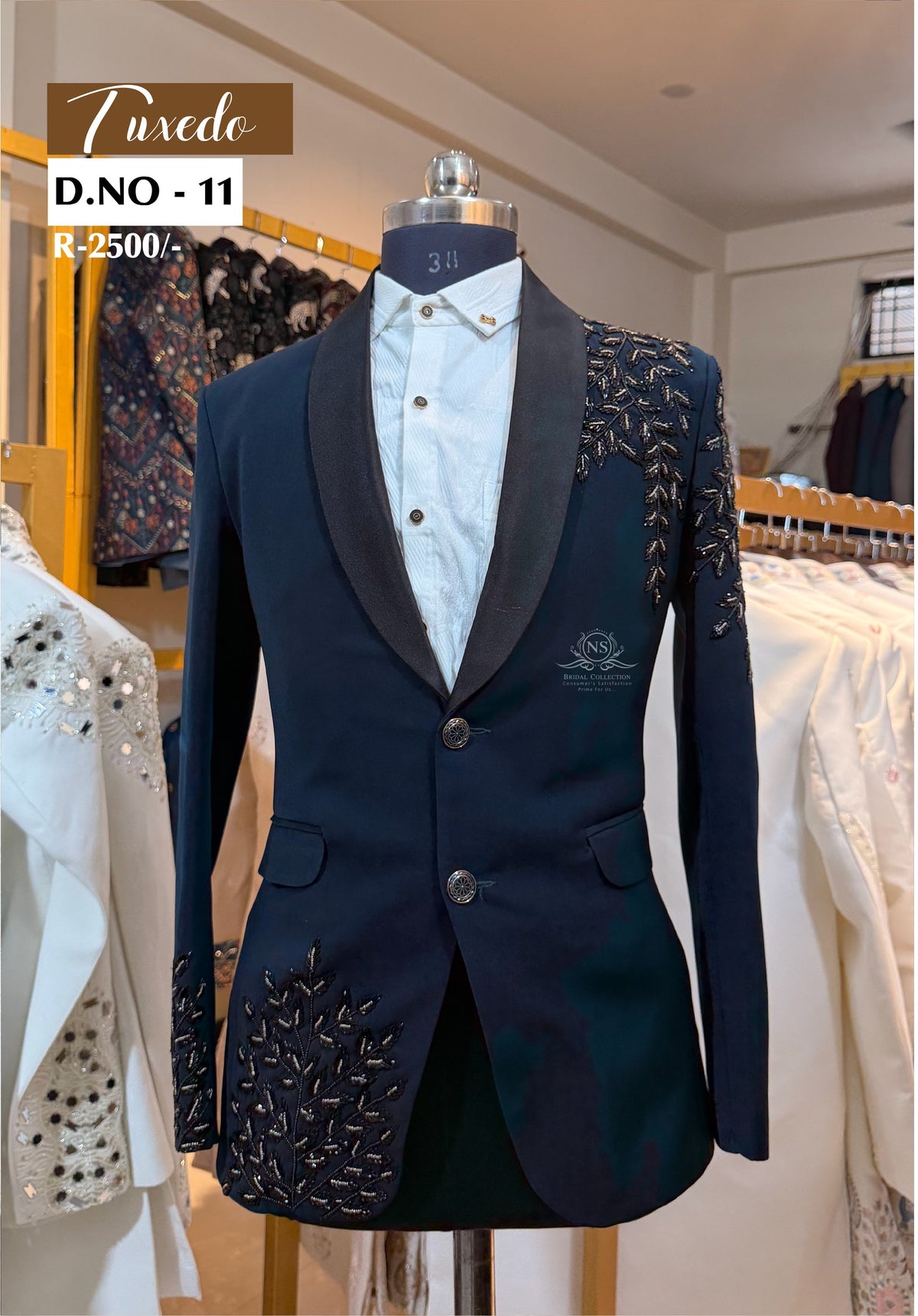 Royal Navy Blue Copper Foliage Tuxedo - D.NO. 11 for groom reception – NS Bridal & Groom Collection