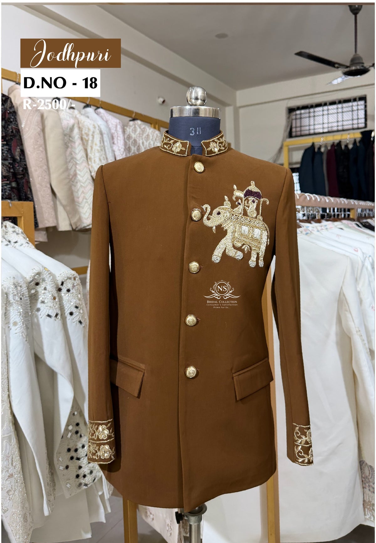 Coffee Brown Bandhgala Jodhpuri Suit with Elephant Work - NS Bridal & Groom Collection