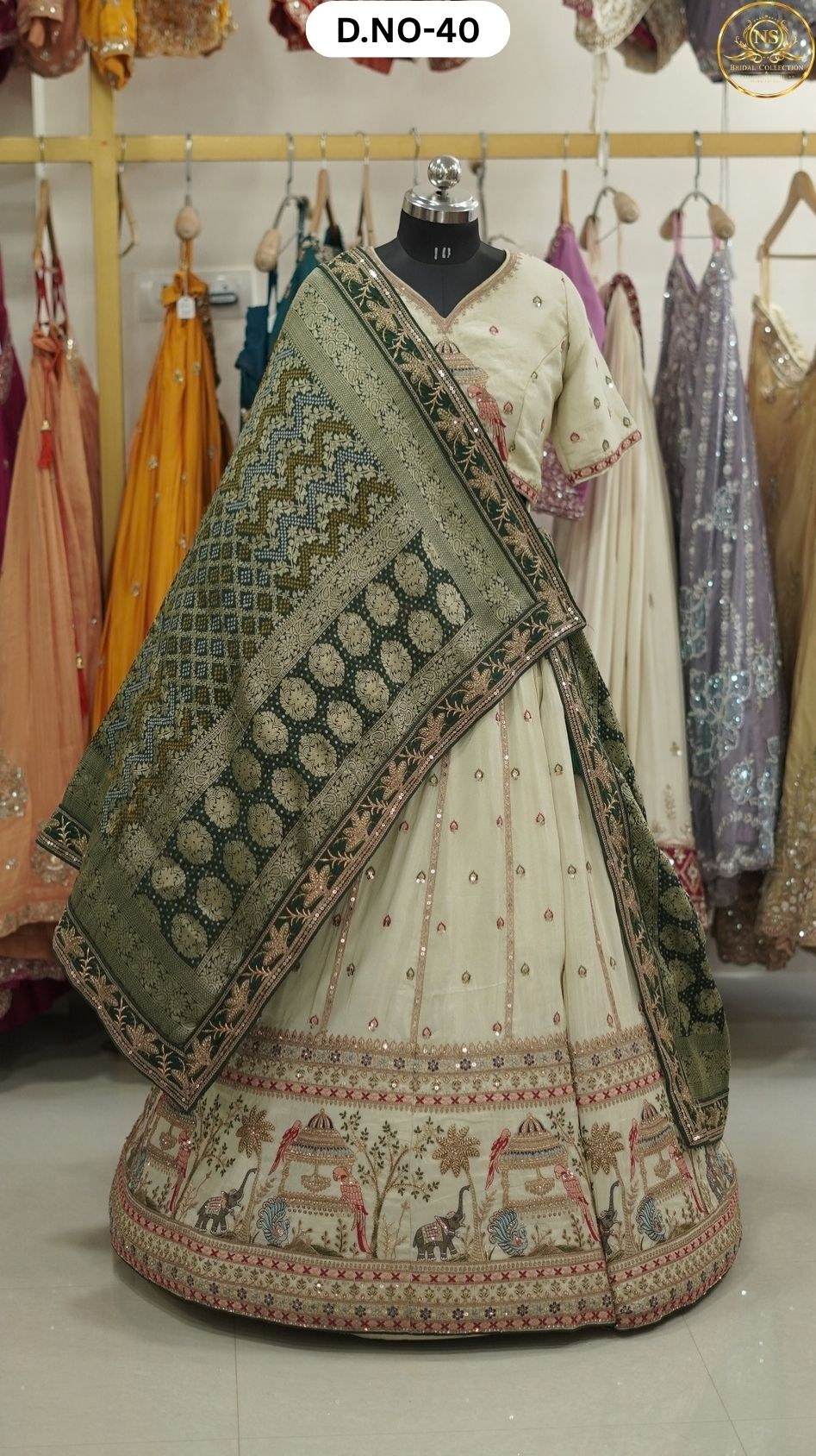 Gujrati White Green Dupatta Sider Lehenga – D.NO. 40 – NS Bridal & Groom Collection