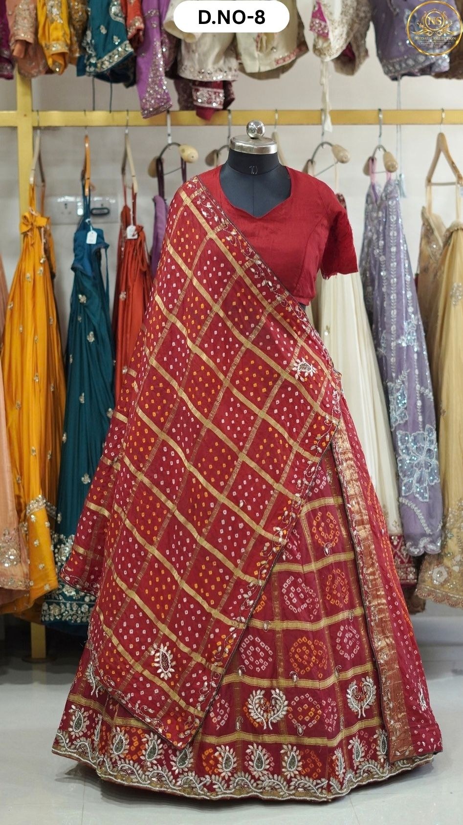 Red Chundari Sider Lehenga – D.NO. 08 – NS Bridal & Groom Collection