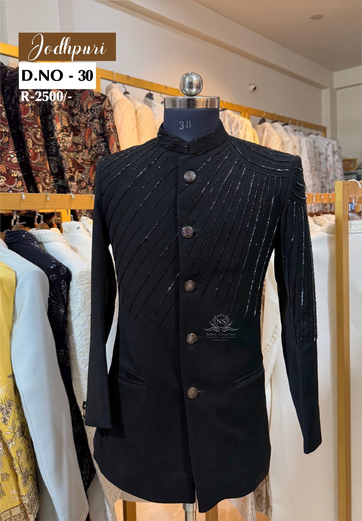 Classic Black Armani Fabric Handwork Jodhpuri Suit - NS Bridal & Groom Collection