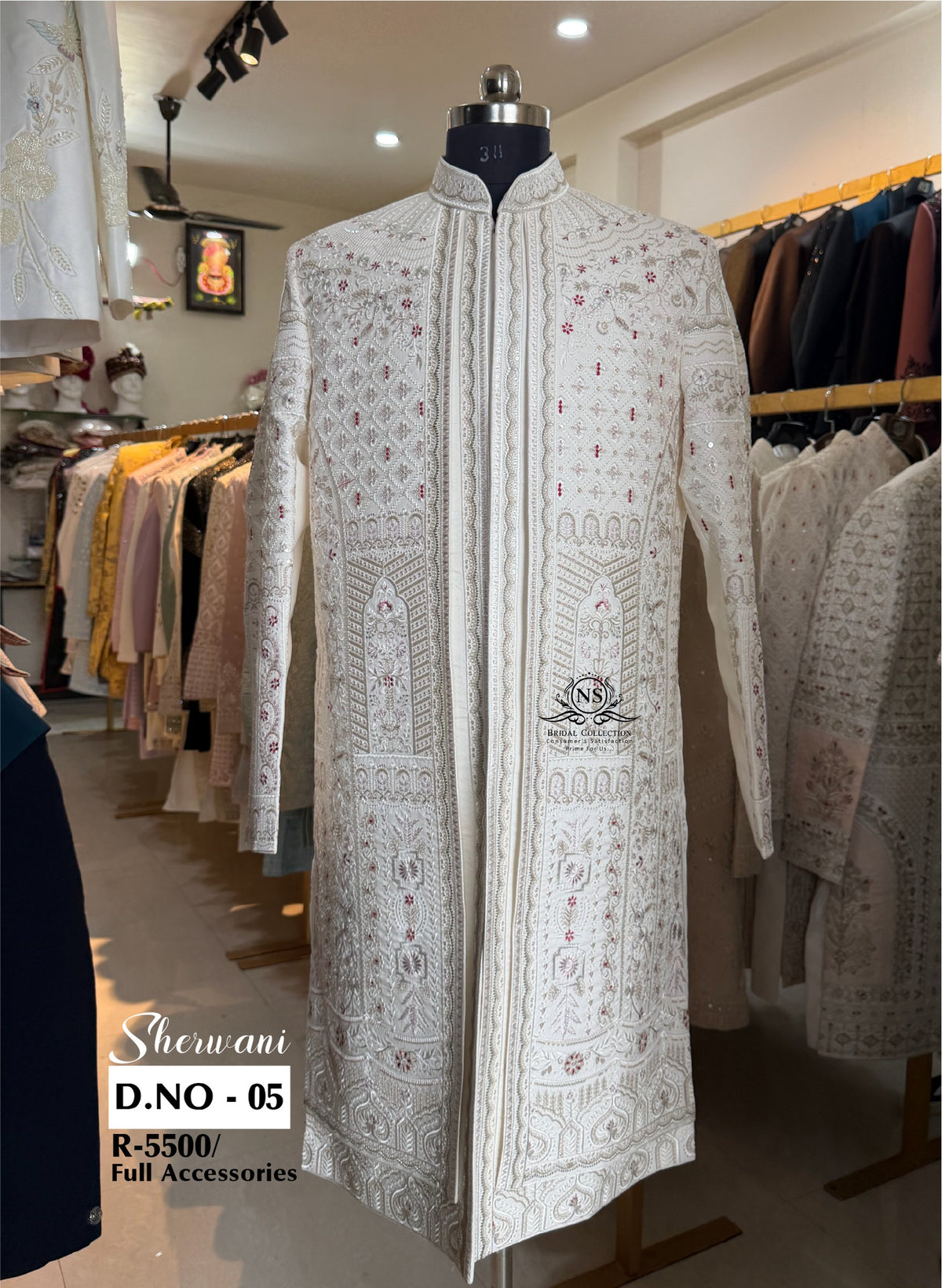 Cream Rajwadi Embroidered Sherwani - D.NO. 05 for groom – NS Bridal & Groom Collection