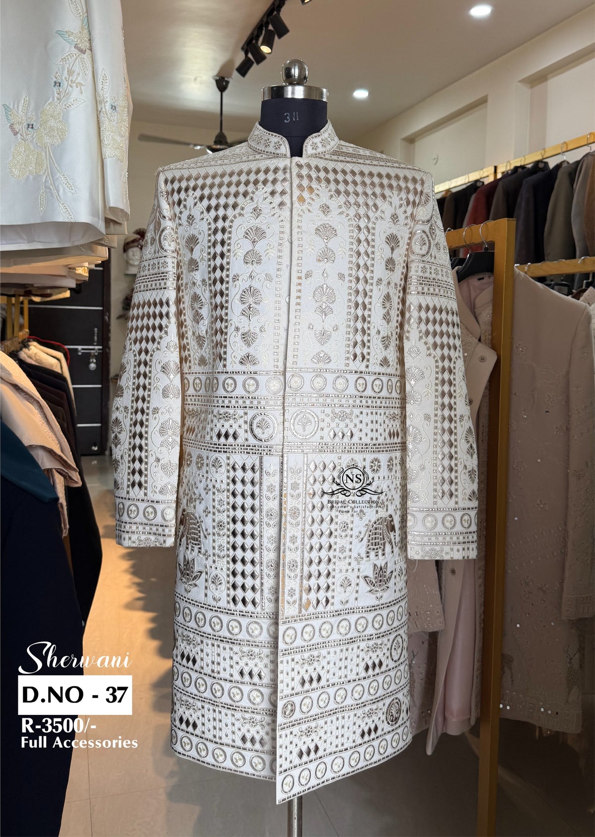 Golden Leaf Sparkle Embroidered Sherwani - D.NO. 37 for groom – NS Bridal & Groom Collection
