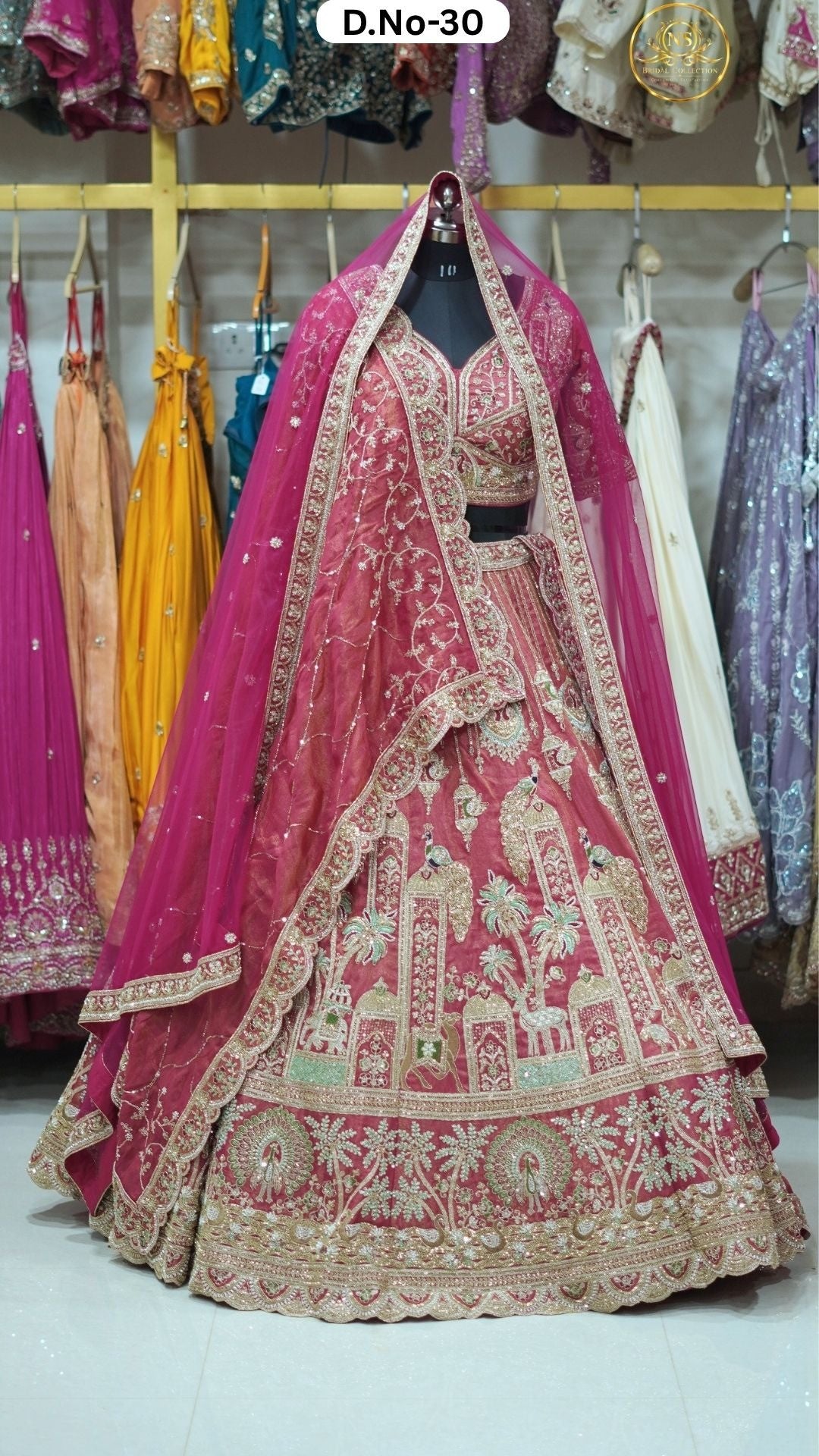 Carrot Pink Embroidered Heritage Bridal Lehenga - D.NO. 30 – NS Bridal & Groom Collection