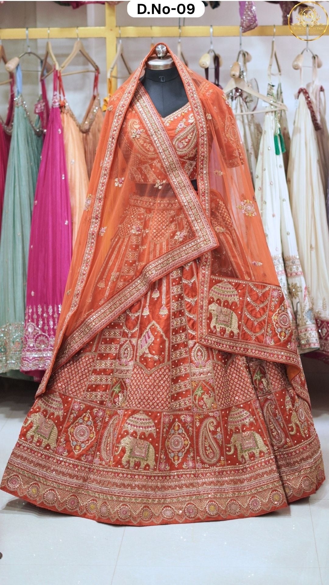Rust Orange Embroidered Heritage Bridal Lehenga - D.NO. 09 – NS Bridal & Groom Collection