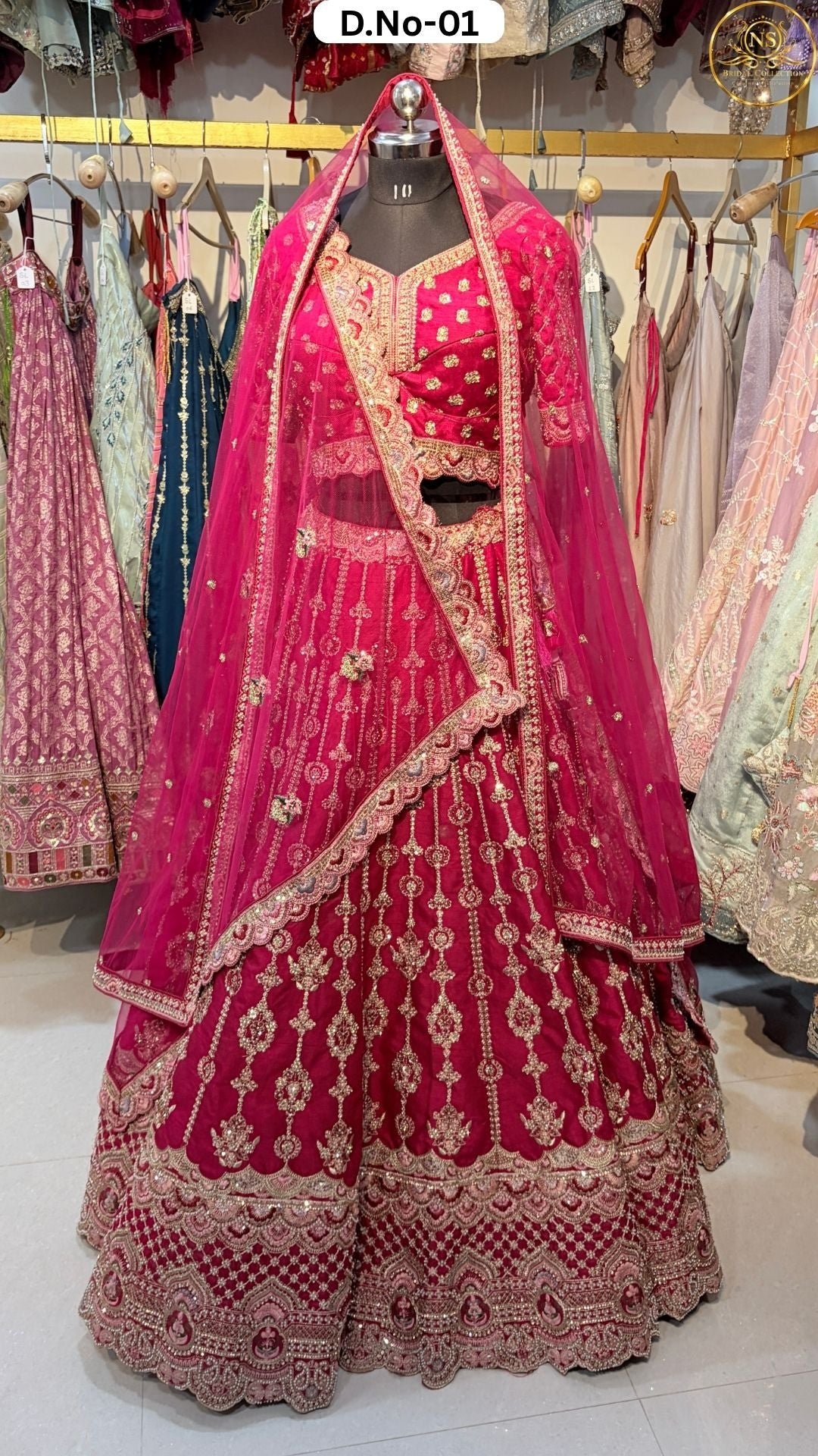 Hot Pink Embroidered Heritage Bridal Lehenga - D.NO. 01 – NS Bridal & Groom Collection