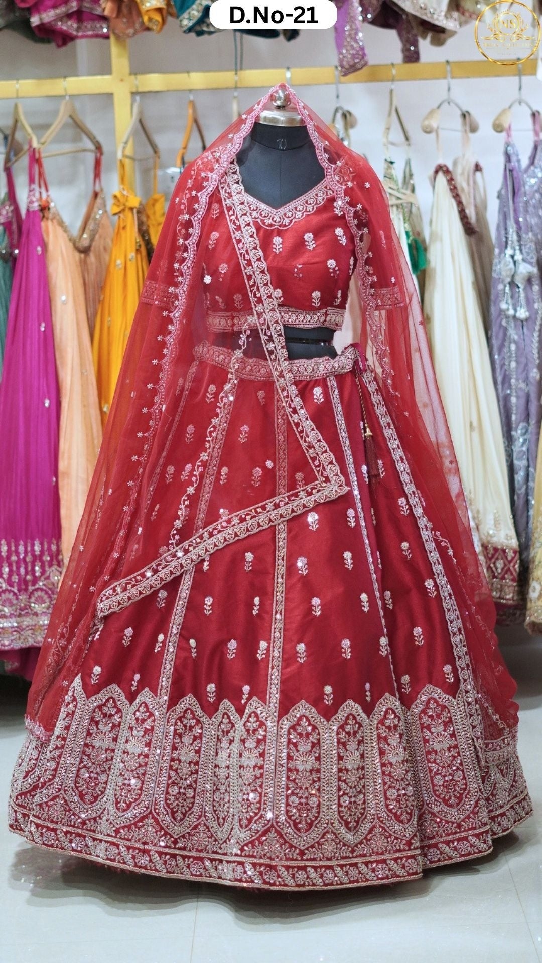 Cherry Red Embroidered Heritage Bridal Lehenga - D.NO. 21 – NS Bridal & Groom Collection
