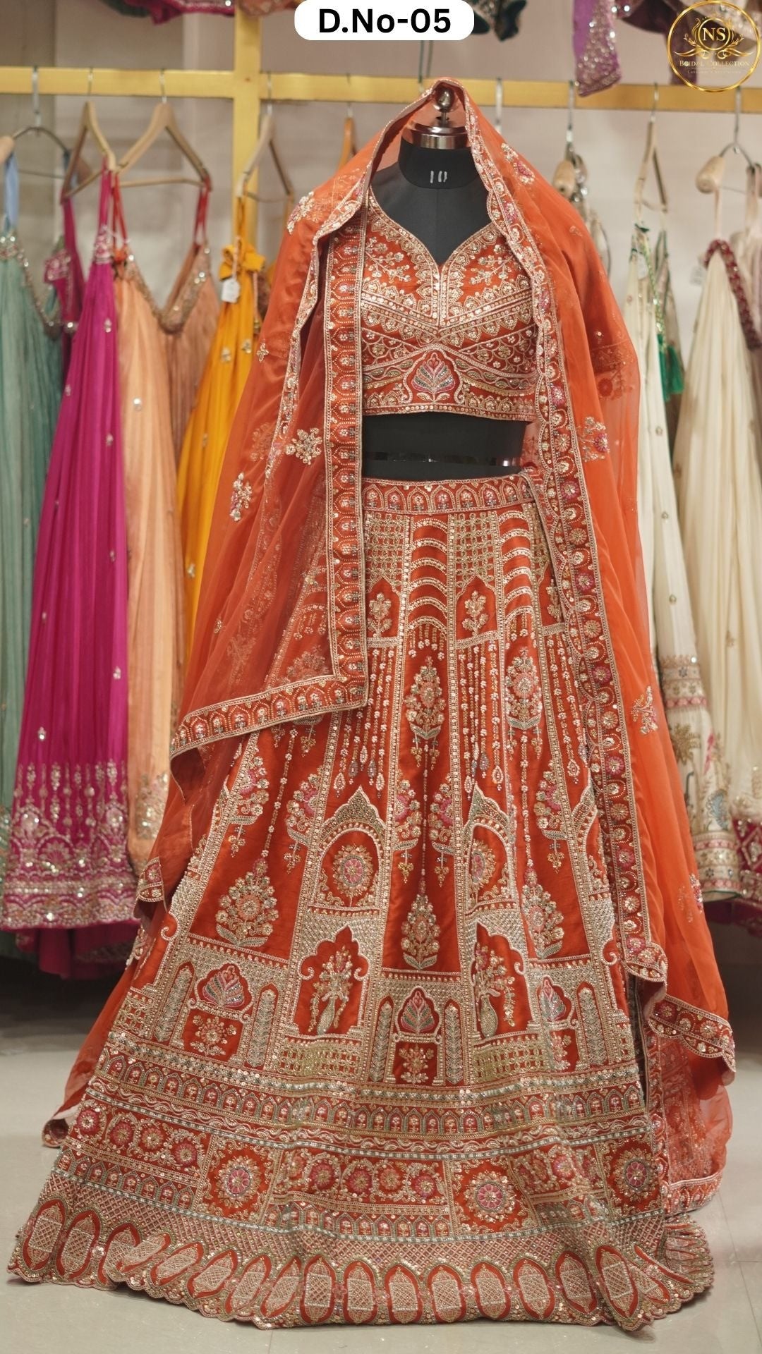Rust Orange Embroidered Heritage Bridal Lehenga - D.NO. 05 – NS Bridal & Groom Collection
