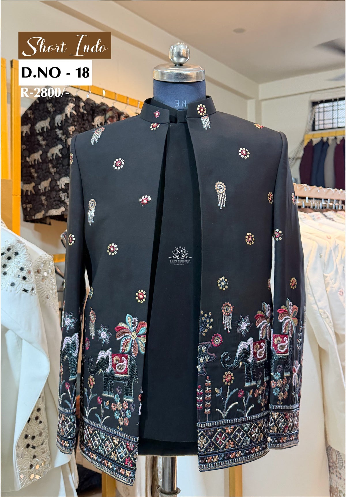 Black Donier Multi Handwork Short Indo Western - D.NO. 18 – NS Bridal & Groom Collection