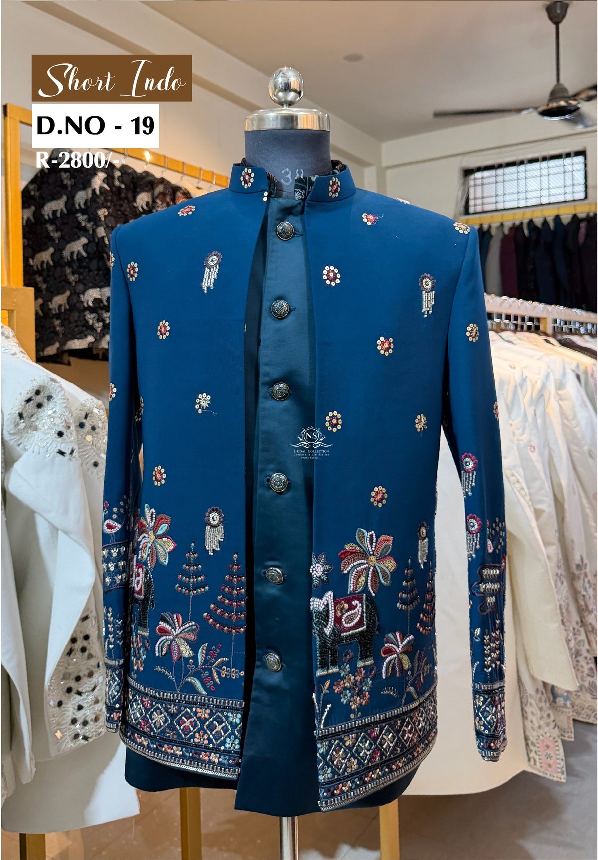 Rama Green Armani Handwork Short Indo Western - D.NO. 19 – NS Bridal & Groom Collection