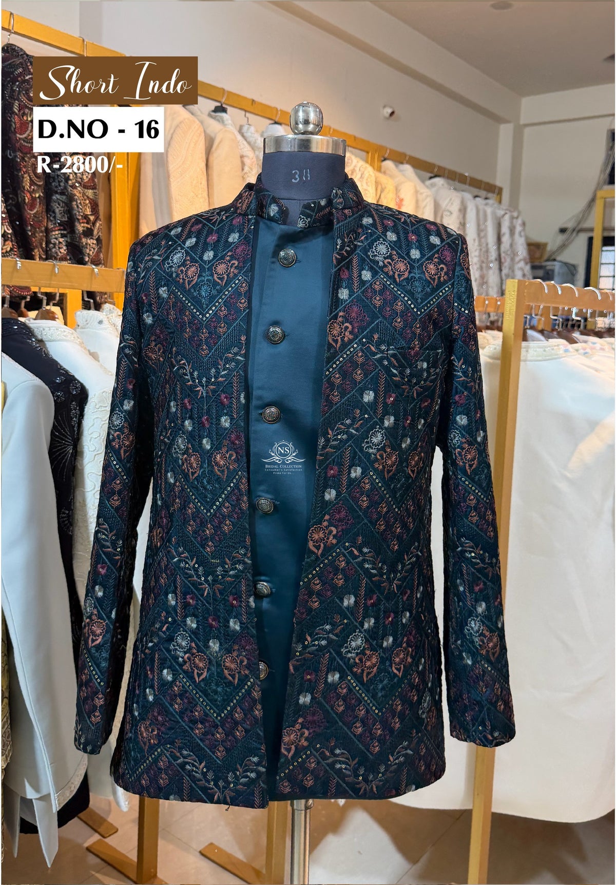 Peacock Green Short Indo Western - D.NO. 16 – NS Bridal & Groom Collection