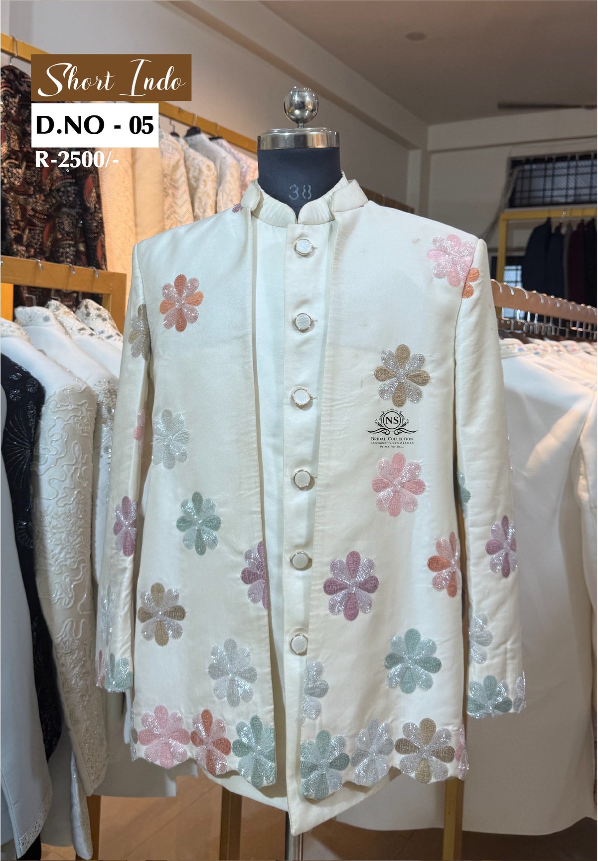 Multi Beads Flower Work Short Indo Western - D.NO. 05 – NS Bridal & Groom Collection