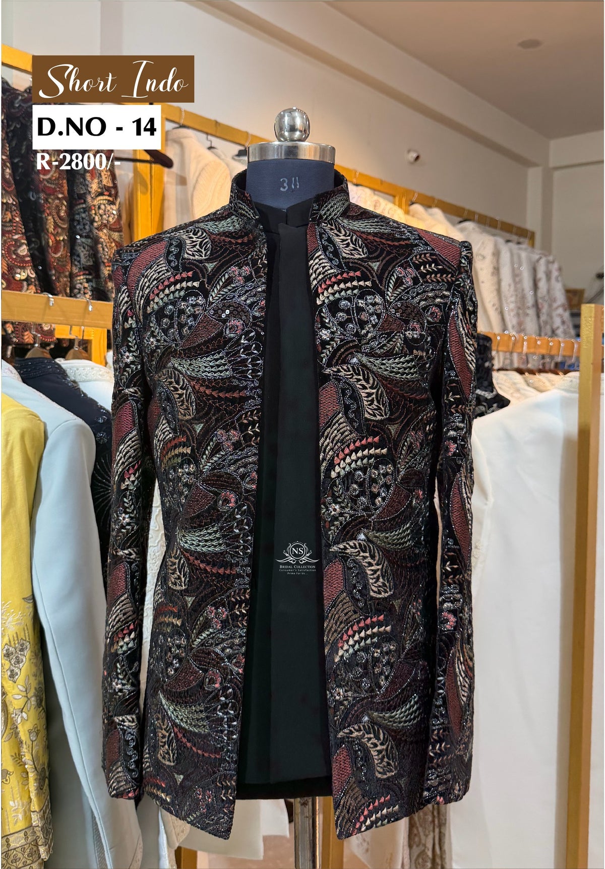 Black Valwate Multi Thread Short Indo Western - D.NO. 14 – NS Bridal & Groom Collection