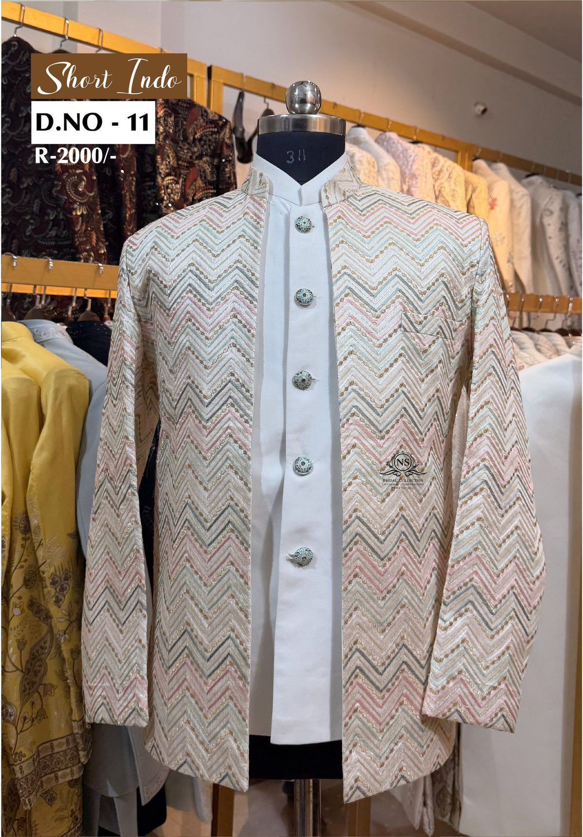 Multi Zigzag Open Jacket Short Indo Western - D.NO. 11 – NS Bridal & Groom Collection