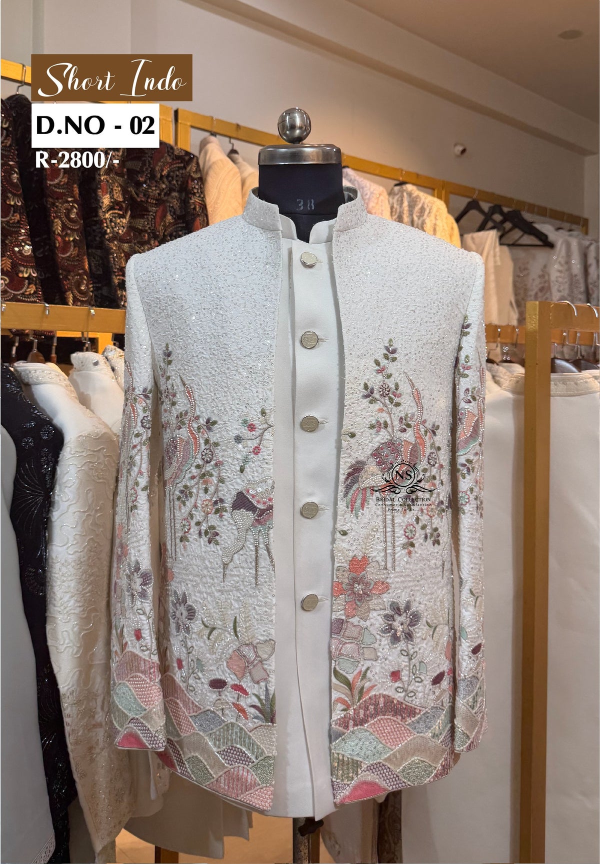White Multi Colur Handwork Short Indo Western - D.NO. 02 – NS Bridal & Groom Collection