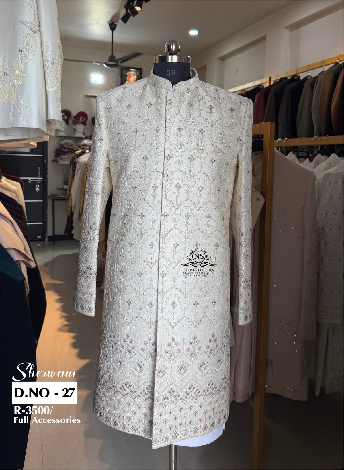 Concealed Placket Embroidered Sherwani - D.NO. 27 for groom – NS Bridal & Groom Collection