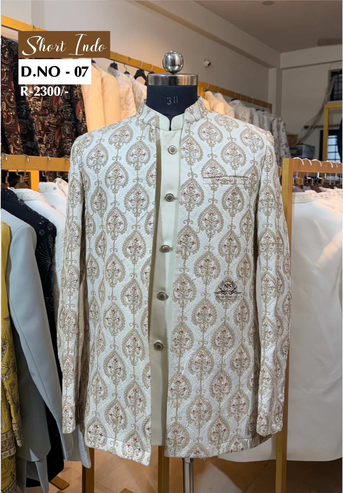 Off-White Paisley Damask Jaal Embroidered Indo Western Jacket Set - NS Bridal & Groom Collection