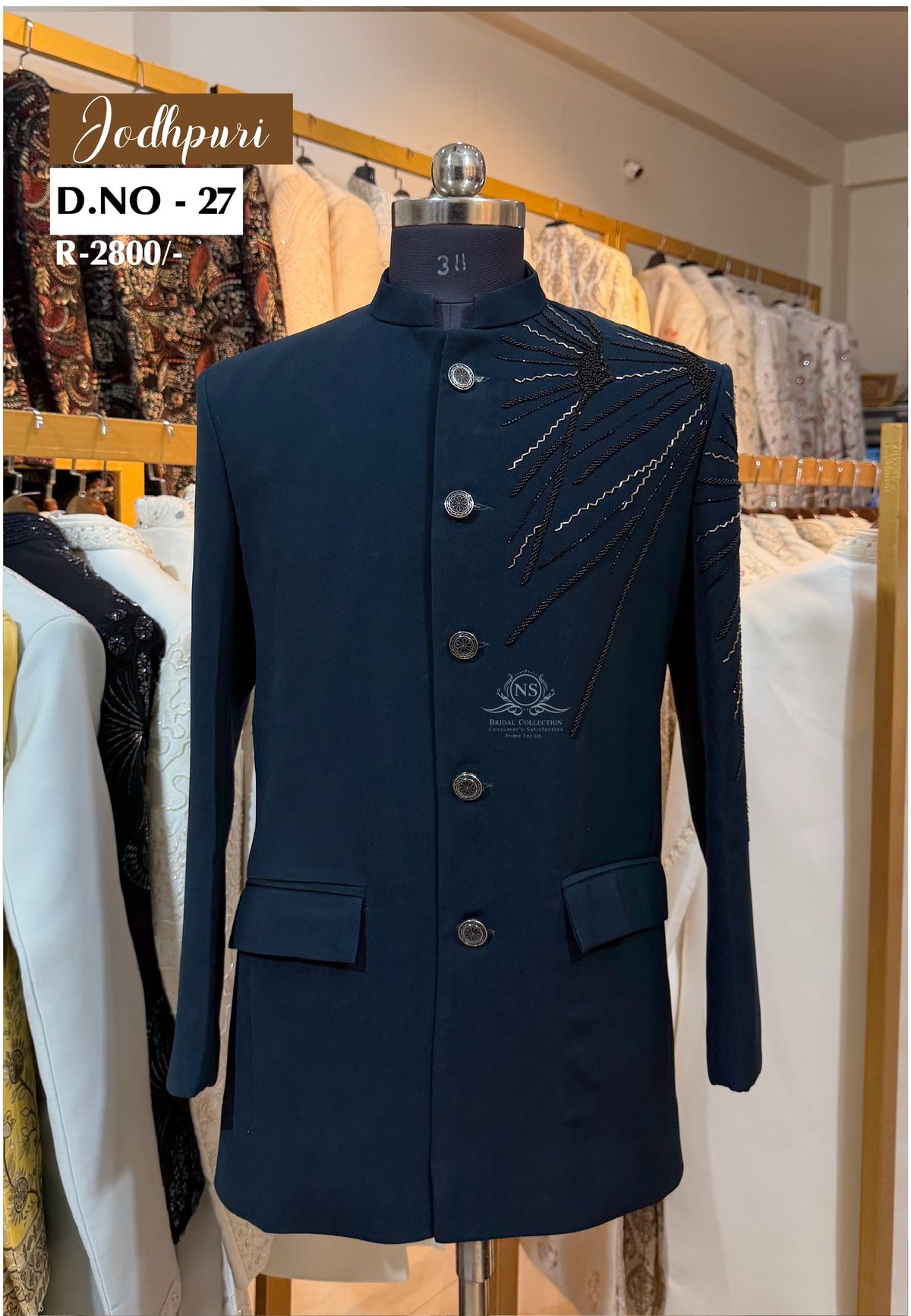 Peacock Green Armani Jodhpuri Suit with Light Handwork - NS Bridal & Groom Collection