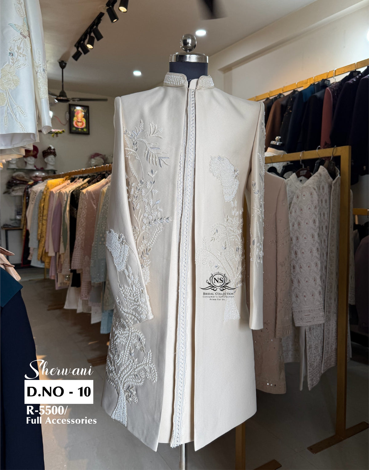 White Tree Motif Bead Work Sherwani - D.NO. 10 for groom – NS Bridal & Groom Collection