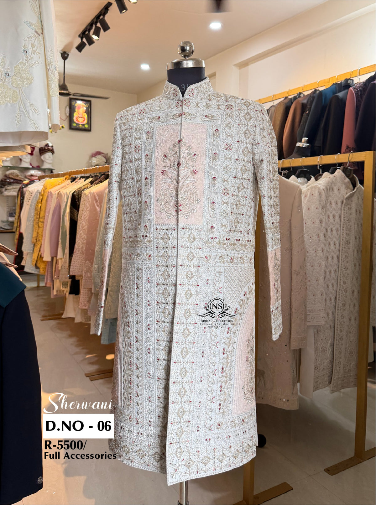 White & Peach Square Geometric Sherwani - D.NO. 06 for groom – NS Bridal & Groom Collection