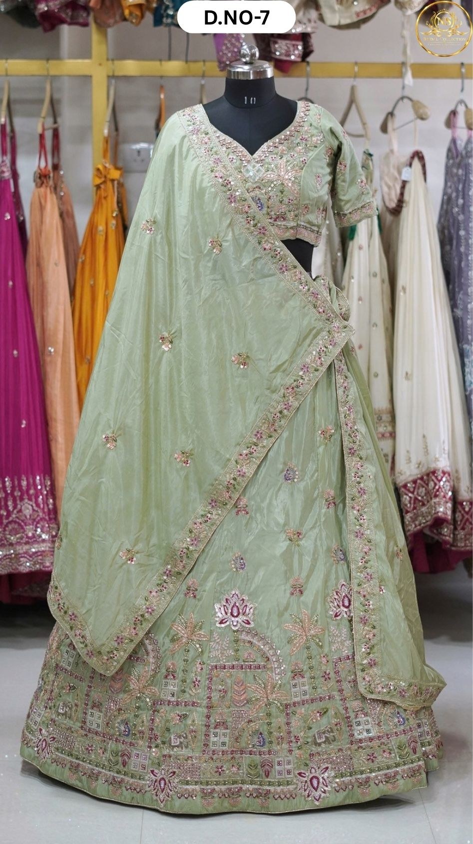 Pista Green Embriodery Sider Lehenga – D.NO. 07 – NS Bridal & Groom Collection