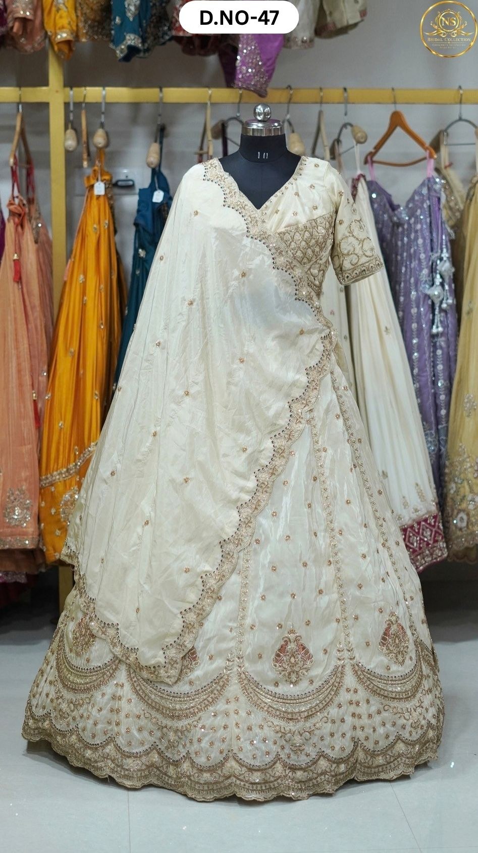 White Heavy Handwork Sider Lehenga – D.NO. 47 – NS Bridal & Groom Collection
