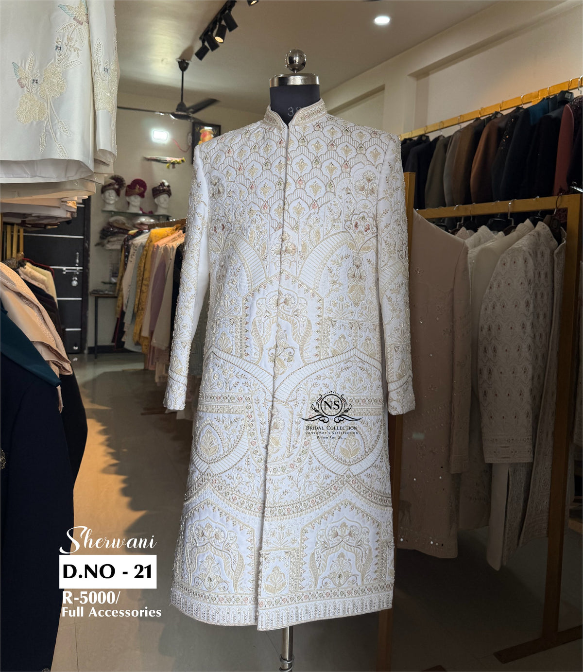 Cream Bead Work Sherwani with Pink Accents - D.NO. 21 for groom – NS Bridal & Groom Collection