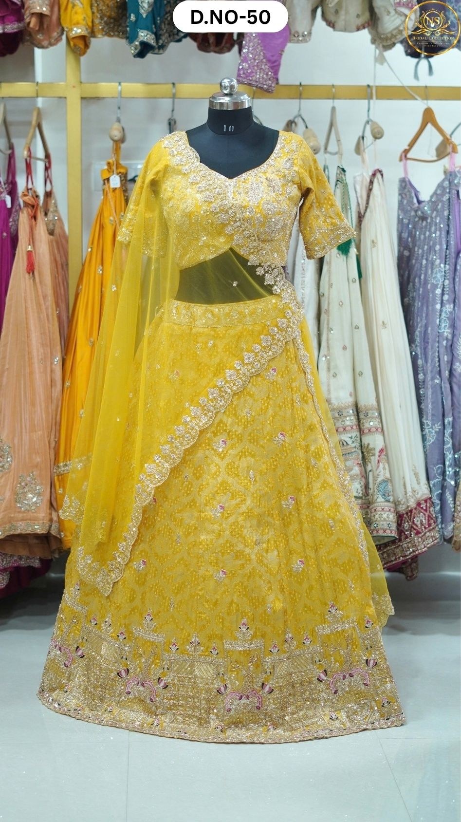 Yellow Banarsi Handwork Sider Lehenga – D.NO. 50 – NS Bridal & Groom Collection