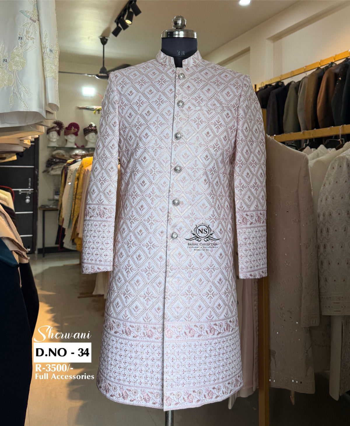 White Base Onion Pink Thread Work Sherwani - D.NO. 34 for groom – NS Bridal & Groom Collection