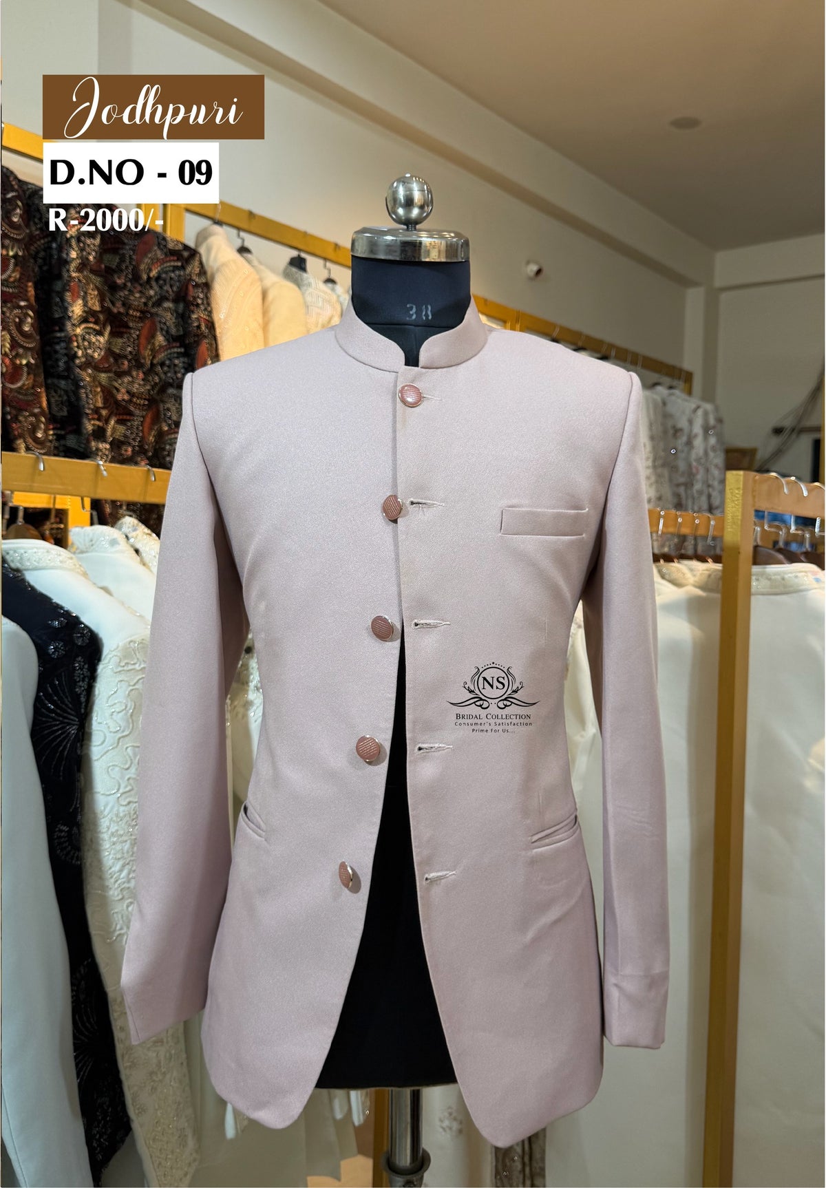 Classic Onion Pink Plain Bandhgala Jodhpuri Suit - NS Bridal & Groom Collection