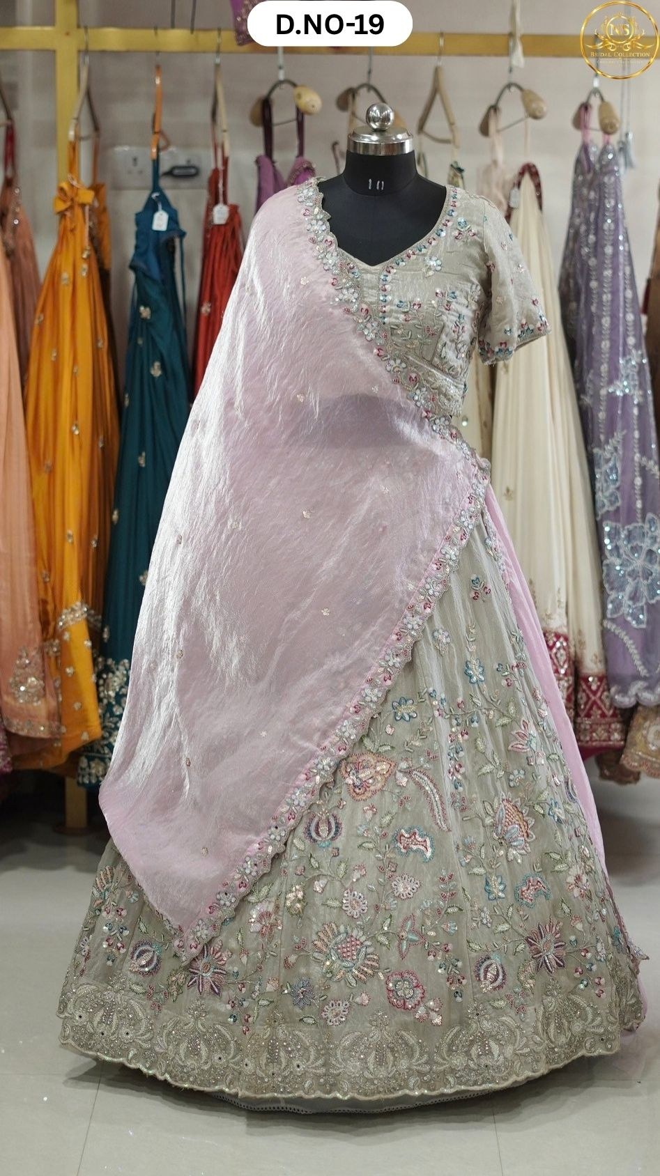 Grey Shimmer Embriodery Sider Lehenga – D.NO. 19 – NS Bridal & Groom Collection