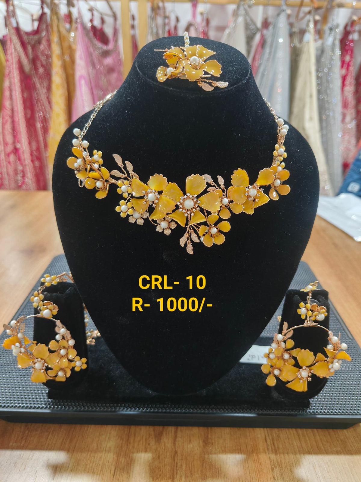 Rezin Art White Pure Yellow Floral Jewellery Set – CRL-J-10 – NS Bridal & Groom Collection