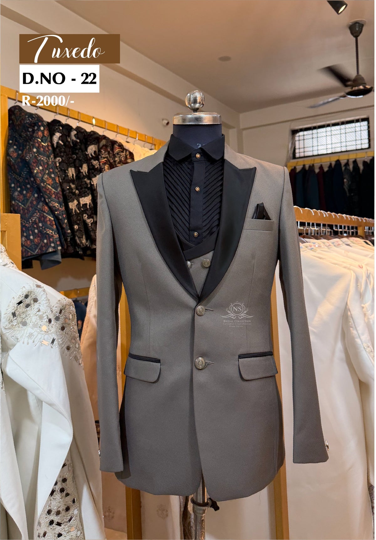 Medium Slate Grey 3-Piece Tuxedo Suit - D.NO. 22 for groom reception – NS Bridal & Groom Collection