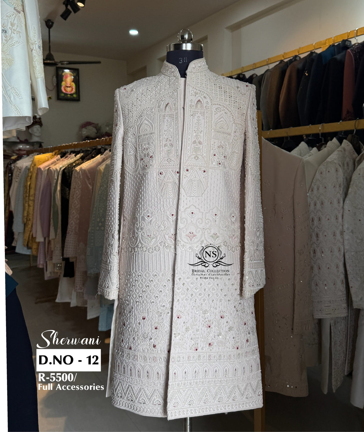 Rose Gold Bead & Red Thread Work Sherwani - D.NO. 12 for groom – NS Bridal & Groom Collection