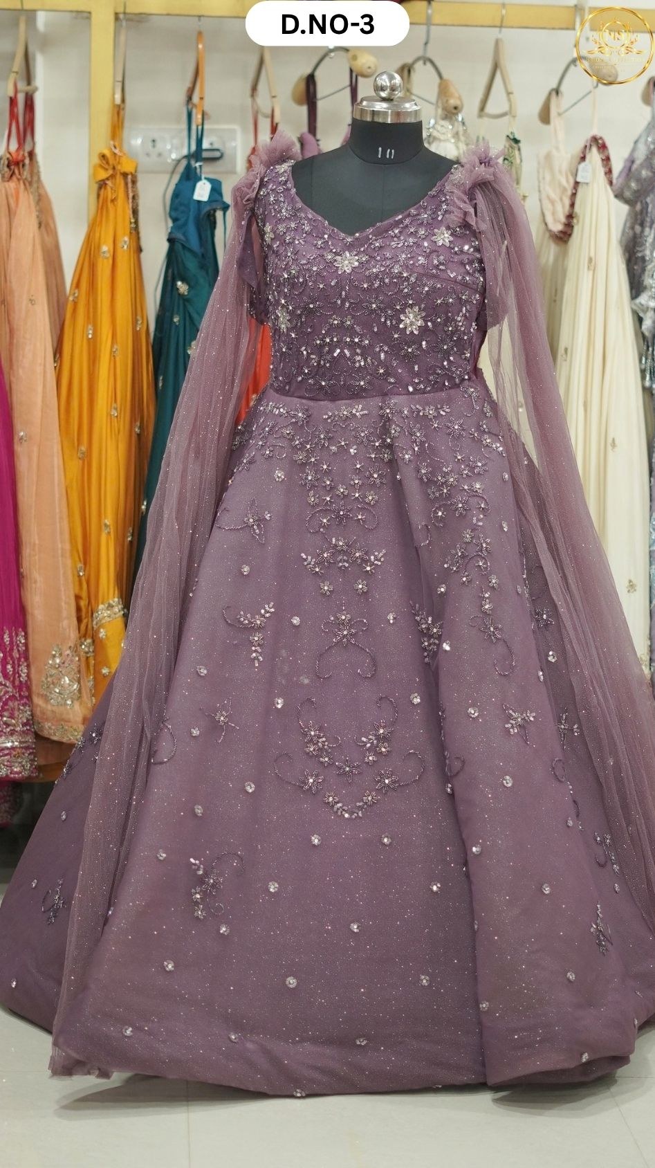 Wine Heavy Flair Evening Gown – D.NO. 03 – NS Bridal & Groom Collection