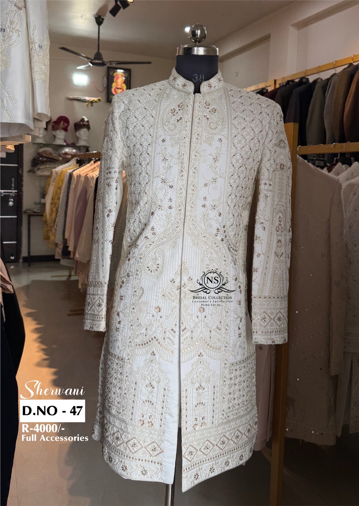 White Golden Cutdana Handwork Sherwani - D.NO. 47 for groom – NS Bridal & Groom Collection