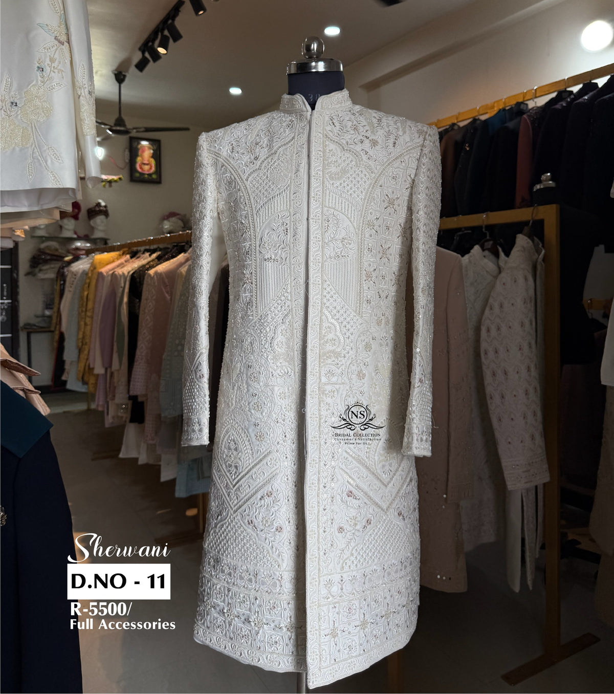 White Bead & Red Thread Work Sherwani - D.NO. 11 for groom – NS Bridal & Groom Collection