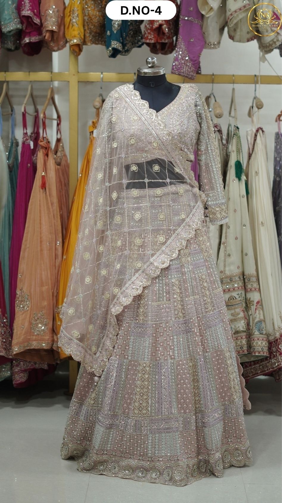Mint & Pink Multy Heavy Full Slives Bridal Croptop – D.NO. 04 – NS Bridal & Groom Collection