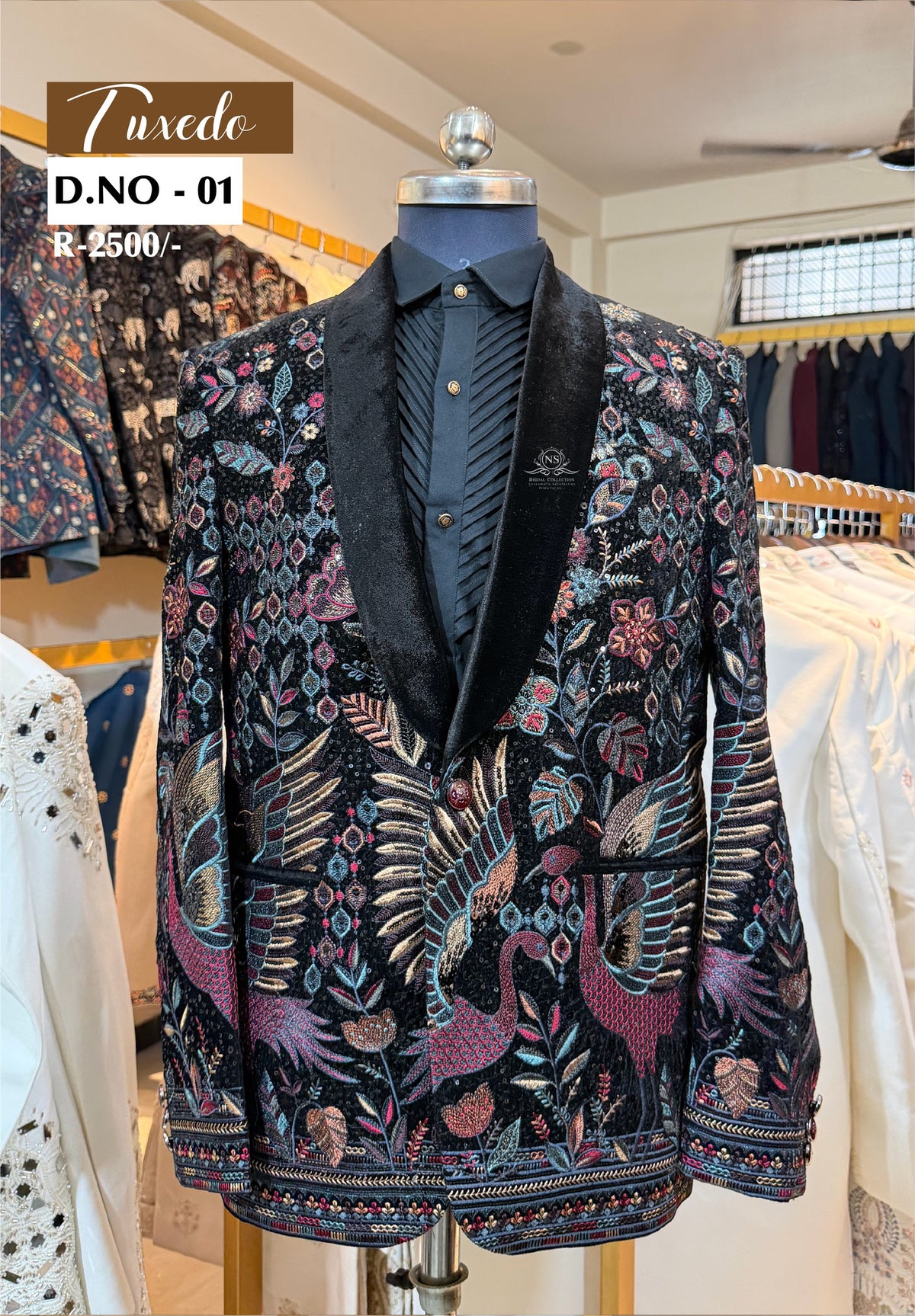 Multi-Color Floral Tapestry Jacquard Tuxedo - D.NO. 01 for groom reception – NS Bridal & Groom Collection