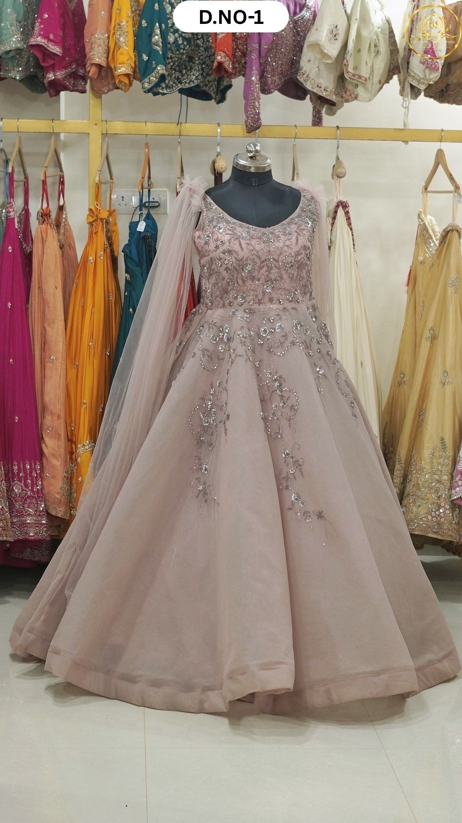 Rose Gold Heavy Flair Evening Gown – D.NO. 01 – NS Bridal & Groom Collection